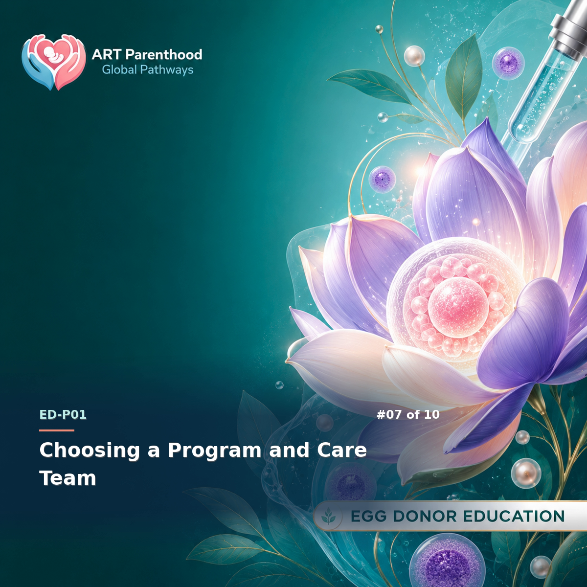 Egg Donors education card for ED-LP01-07: Choosing a Program and Care Team.