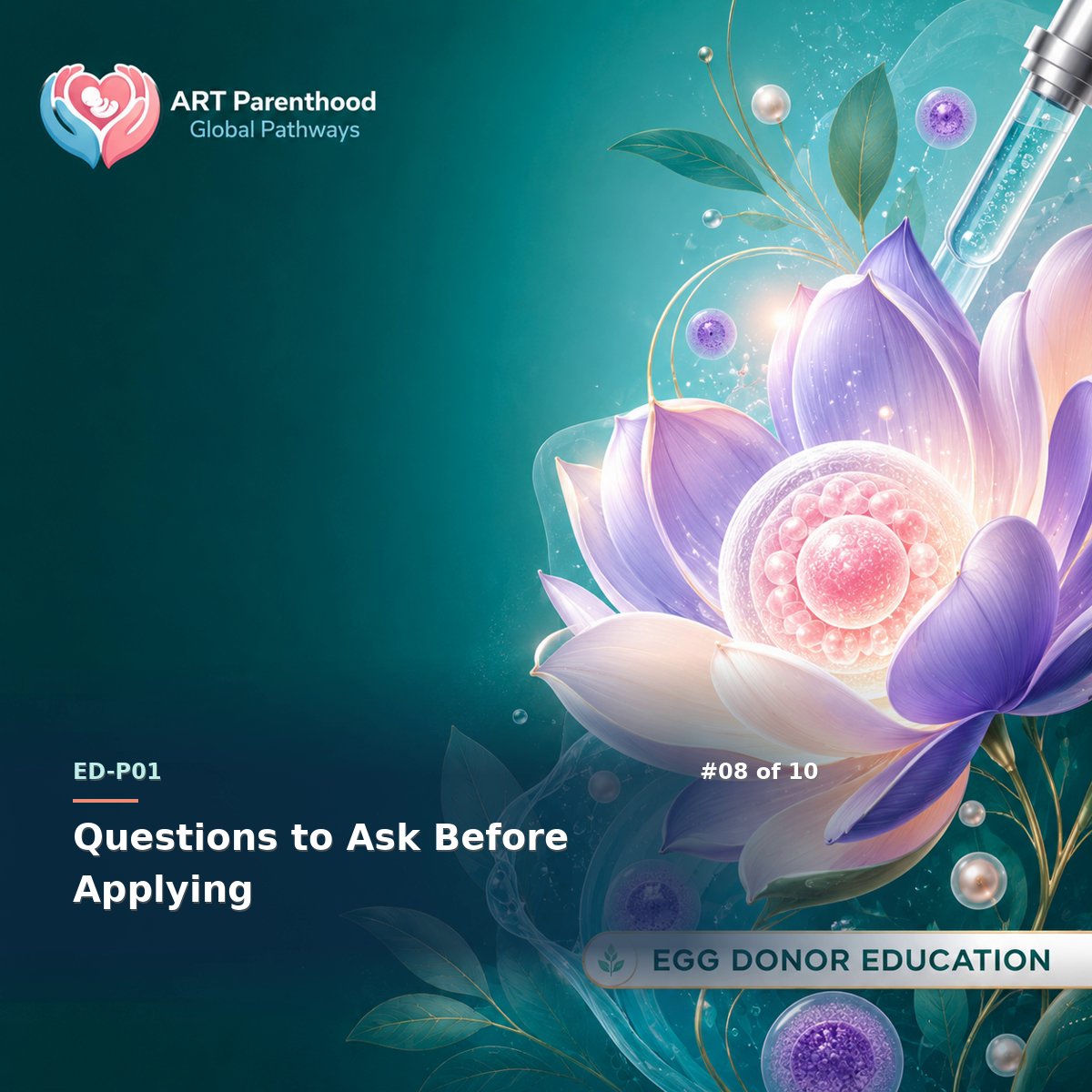 Egg Donors education card for ED-LP01-08: Questions to Ask Before Applying.